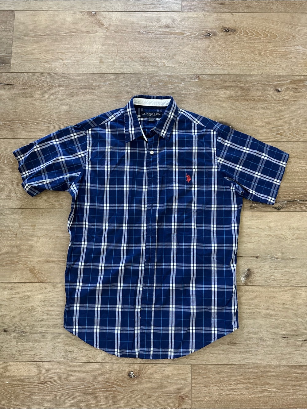U.S. Polo Assn. Blue Plaid Button-Down Shirt Cotton Preppy Business